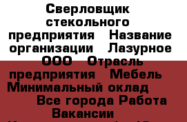 Сверловщик  стекольного  предприятия › Название организации ­ Лазурное, ООО › Отрасль предприятия ­ Мебель › Минимальный оклад ­ 27 000 - Все города Работа » Вакансии   . Кемеровская обл.,Юрга г.